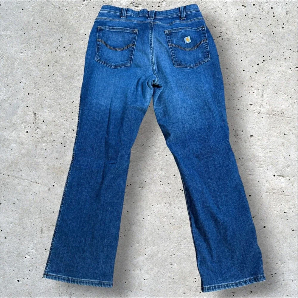 Carhartt Women Boone Flannel Lined Relaxed Fit Straight Leg Jeans Size 8 Short